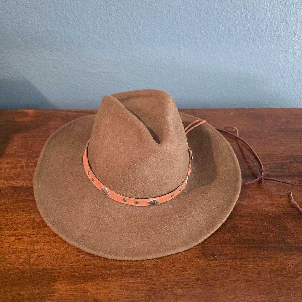 Outback Trading Co 1336 100% Wool Crusher Brown Cowboy Hat Size M W/ Chin Strap